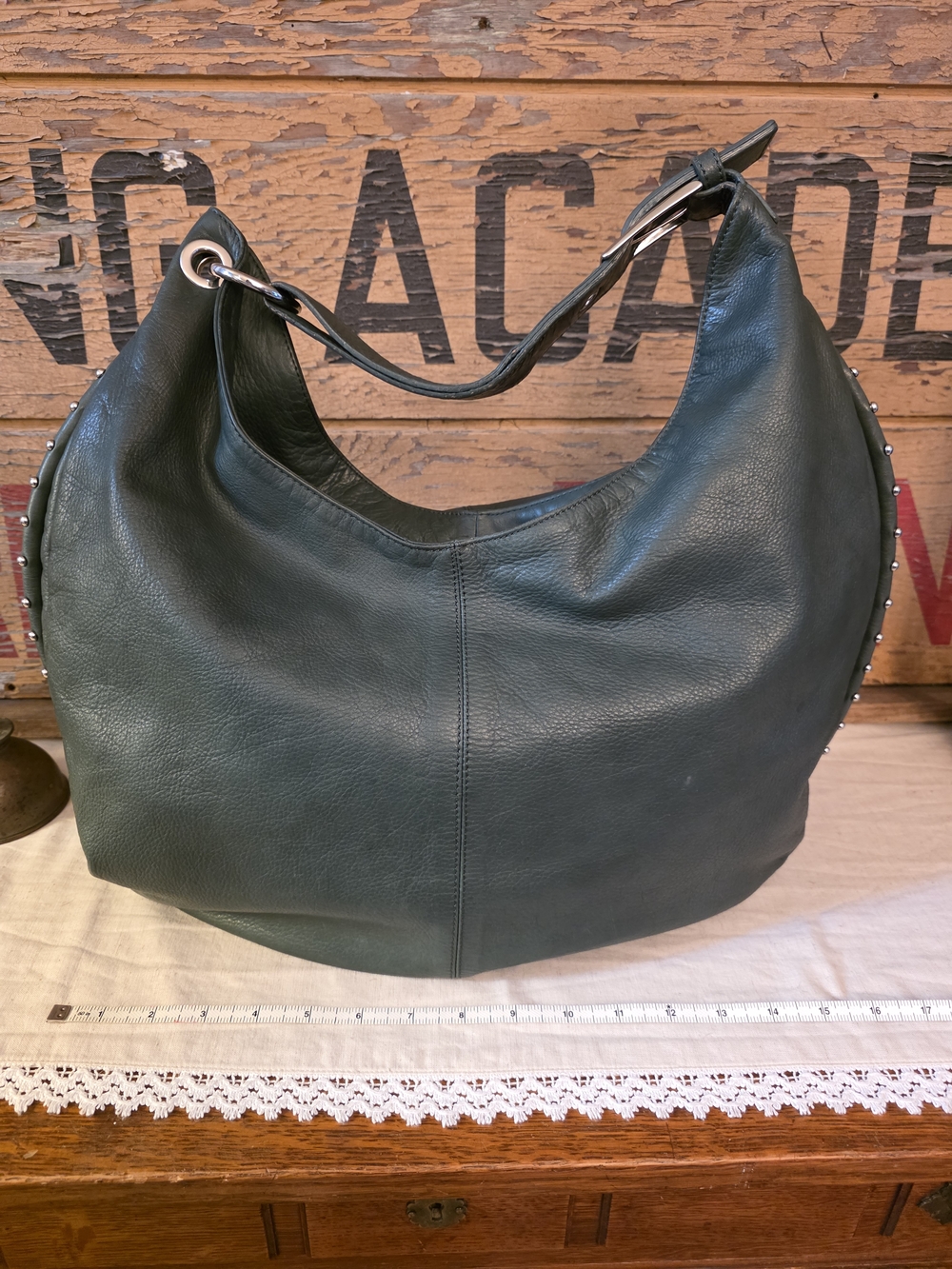 Alberta Di Canio Dark Teal Leather Hobo Bag